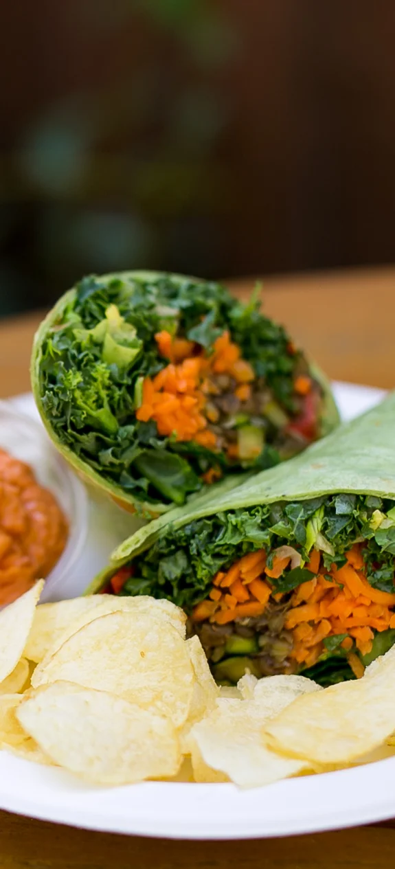 Vegetable wraps with a side of chips