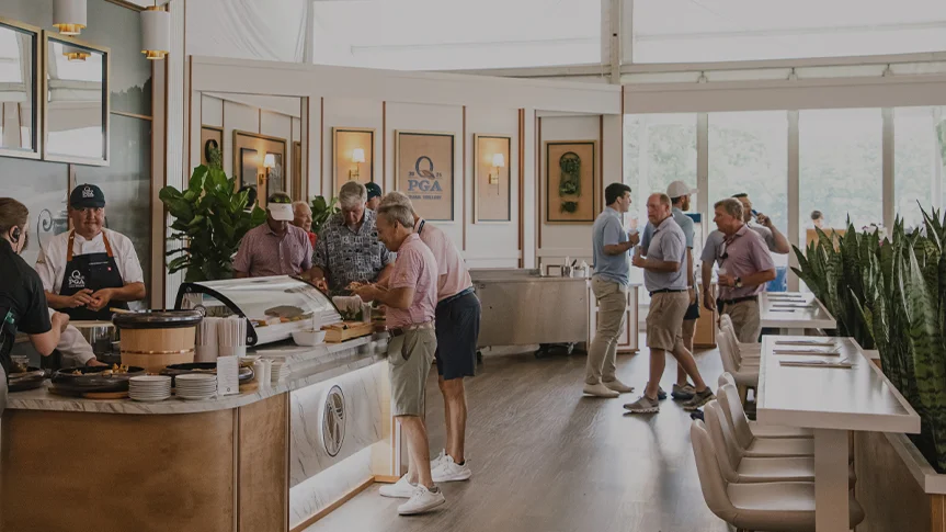 Guests enjoying a buffet in restaurant