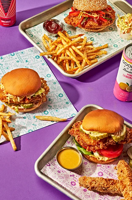 Fried chicken sandwich with fries