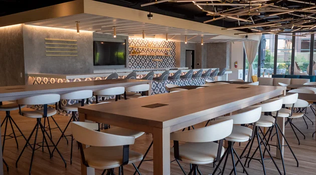 Modern bar with stylish seating area