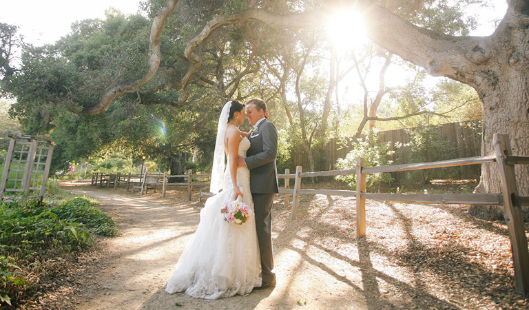 Bride and groom at their wedding at Descanso Gardens in Southern California