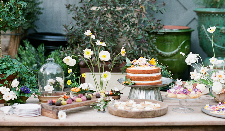 The Kitchen Dessert Table with Cake at The Kitchen at Descanso at Descanso Gardens
