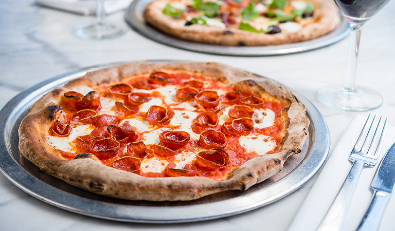 Pizza served at at Naples Ristorante E Bar in Anaheim, CA