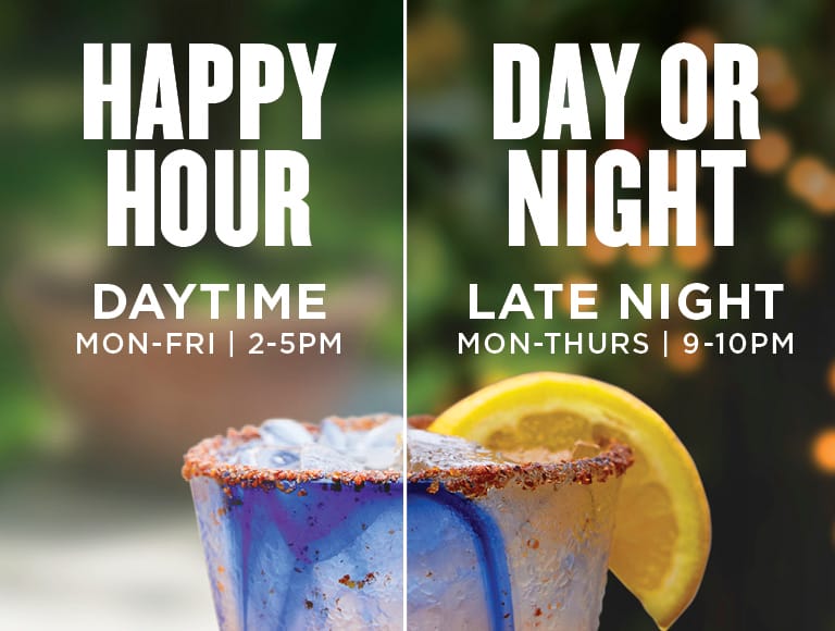 Happy Hour is back Monday through Friday from 2 to 5pm - $10 House Margaritas, $9 Sangria, and $8 draft beer