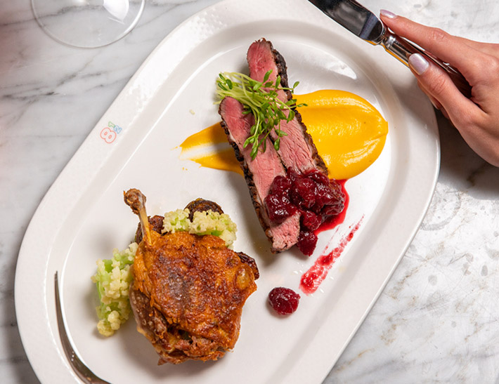 Duck two ways served at Brasserie 8 1/2 in NYC