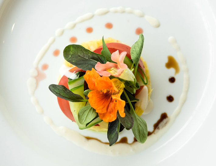 Heirloom Tomato Salad with Cucumber and Edible Flowers