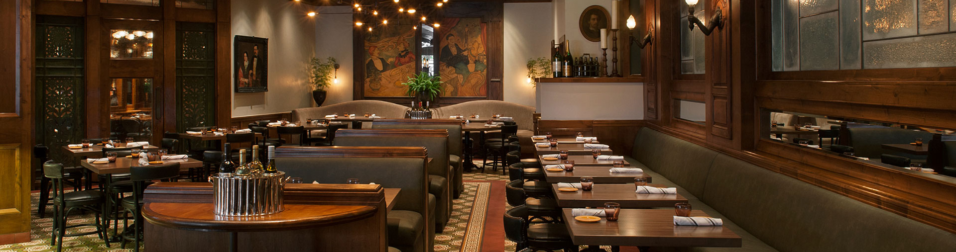 Dining area inside Kendall's Brasserie in Los Angeles