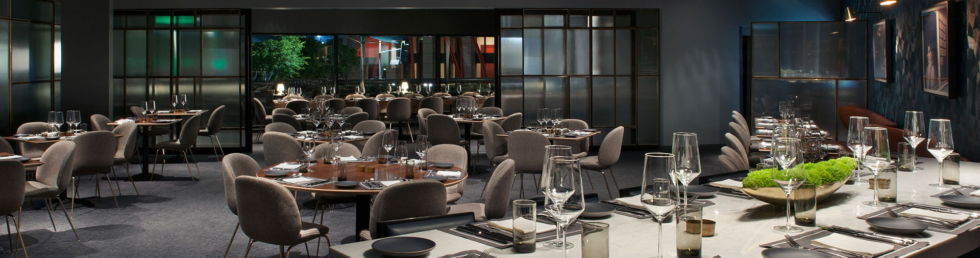 Dining area inside Nick + Stef's Steakhouse in Los Angeles