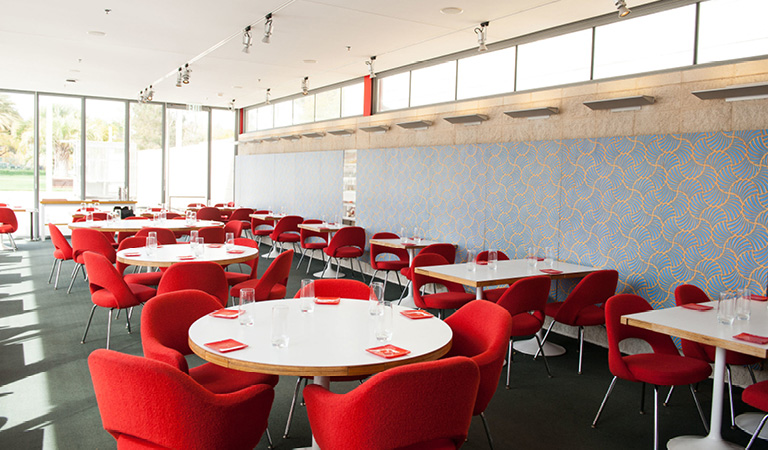 Dining area inside Ray's and Stark Bar at LACMA in Los Angeles