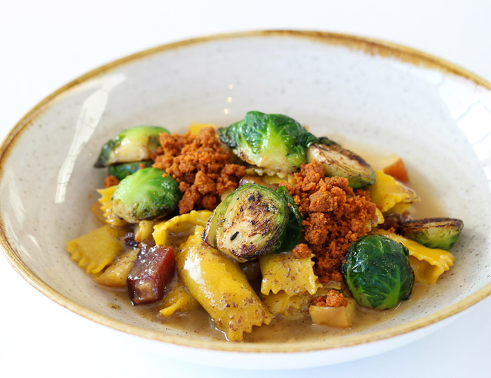 Chestnut Agnolotti served for Christmas Eve dinner at Ray's and Stark Bar in Los Angeles