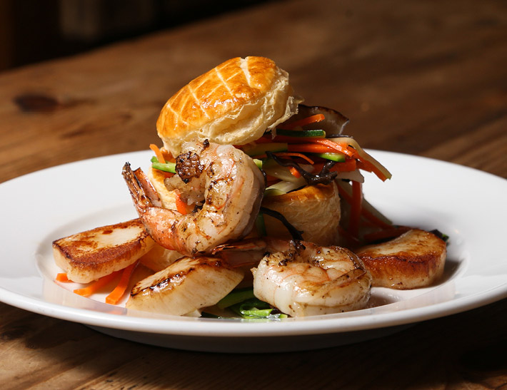 Seafood 'Vol Au Vent' served at Kendall's Brasserie in downtown Los Angeles